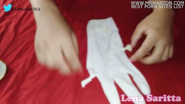 Lena Saritta makes toy vagina at home with white gloves, DIY sex toy tutorial