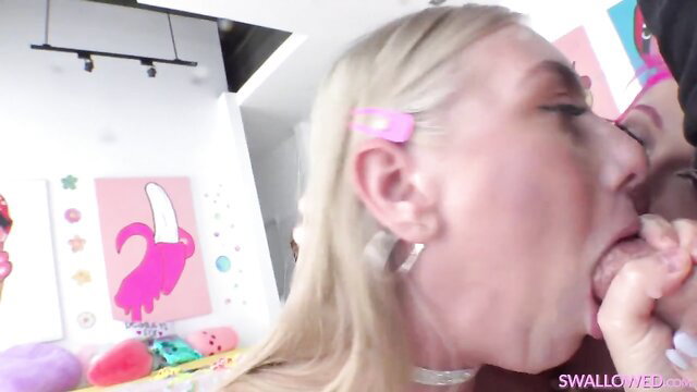 Renee Richards blond model deepthroats cock in hot group sex