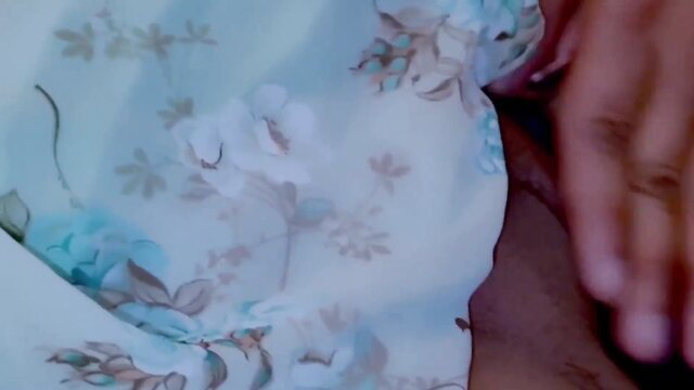 Indian step-sis in floral dress groped by hand closeup