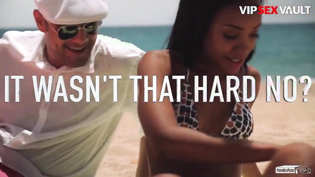 Noemilk smiles after beach fuck with white guy in polka dot bikini