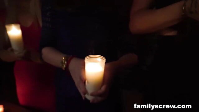 Petite pregnant women holding candles in kinky Family Screw scene