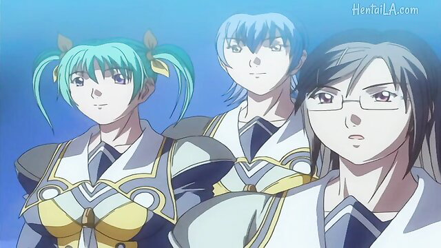 Three anime babes in tight school uniforms, teasing with steamy facials