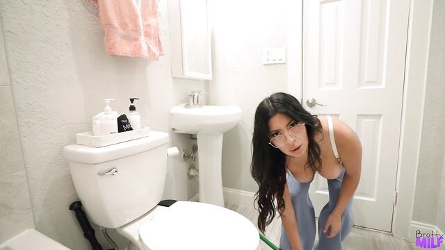 Cami Strella big tits in tight tank top cleans toilet POV hot MILF