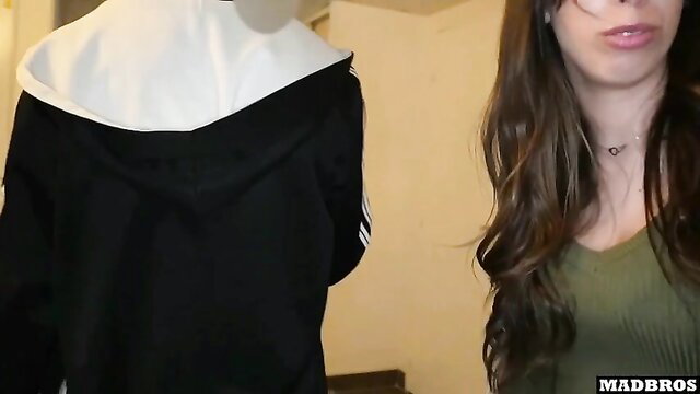Madbrosx nun in Adidas hoodie with French brunette bubble butt