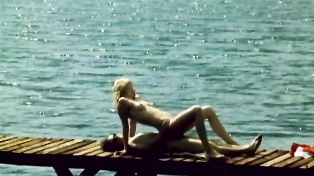 Blonde teen on dock gets hairy pussy fingered & fucked outdoors
