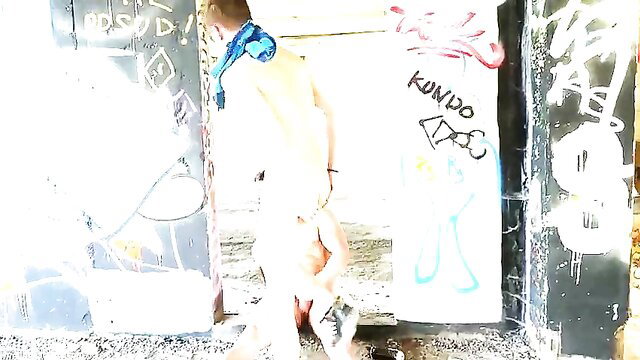 Cute twink bent over graffiti wall, caught and buggered big cock
