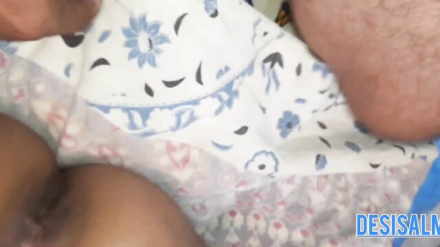 Desi girl in floral Indian dress with panties down, hot load on ass