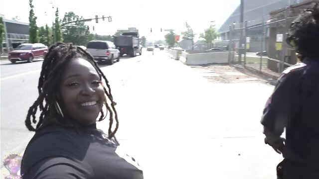 Gibby the Clown thick black vixen smiling on street POV