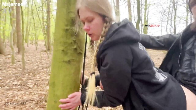 Maja Meer bound to tree, fucked outdoors in forest by man