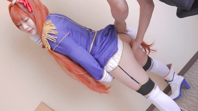 Uma Musume Daika Scarlet cosplay girl groped from behind, skirt up stockings