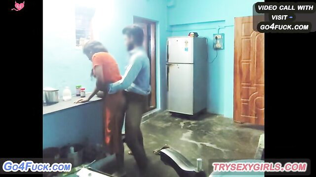 Indian Tamil girl cheating home sex with lover doggy style kitchen