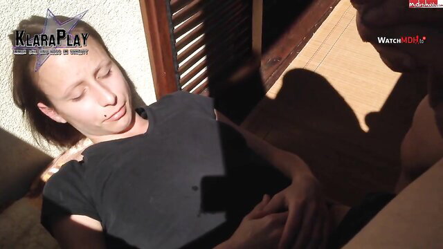 Blonde Cathy passed out on couch, handjob in DRECKSAU scene