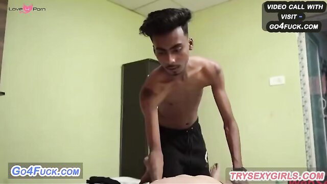 Skinny Indian guy fucks cheating friend's mom on video call