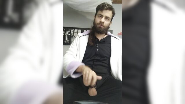 Victor Knight solo masturbating in pajamas with cockring