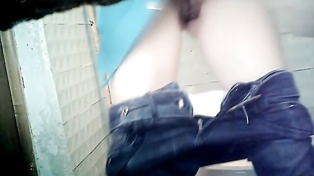 Pale skin chick wipes tiny hairy pussy with toilet paper