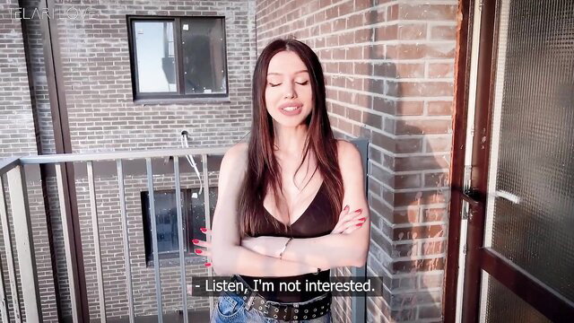Telari Love rejects urgently, sultry brunette in bra on balcony