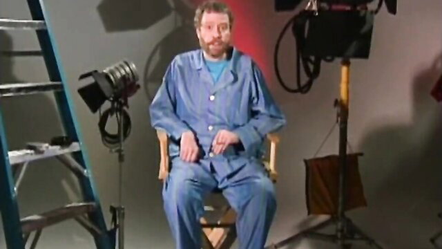 Rebecca Wild in blue pajamas on set, We're Having A Party 3