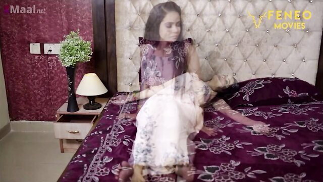 Desi ghost sex thumbnail: woman in sheer saree rides man on bed