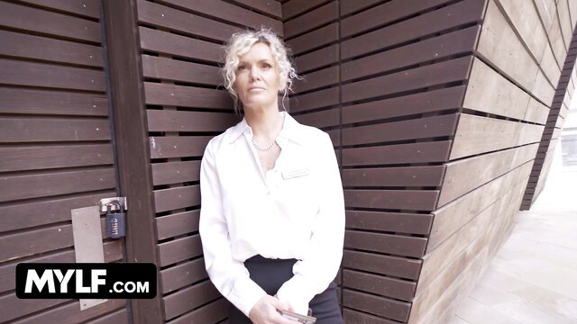 Filthy Frankie British MILF in white shirt black pants on Shag Street