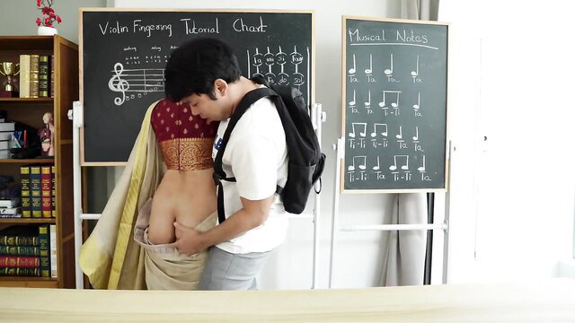 Ah Ko Lay fingered from behind by man in sari, violin chart tease