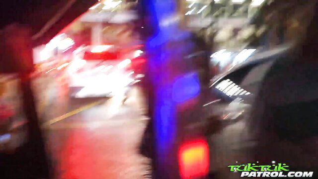 Blurry night hotel sex POV with Pinay babe and cop car lights flashing