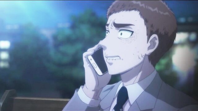 Anxious anime boss in suit on phone, steamy hentai thumbnail