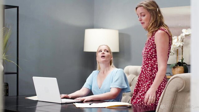 Charlotte Stokely and Khloe Kingsley in steamy office lesbian tease