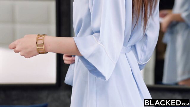 Angelina Love in light blue robe and gold watch Blacked thumbnail