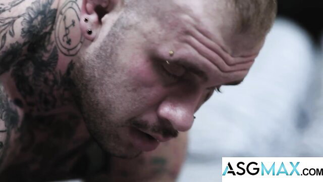 Dante Colle tattooed ex-con face closeup in DisruptiveFilms gay porn