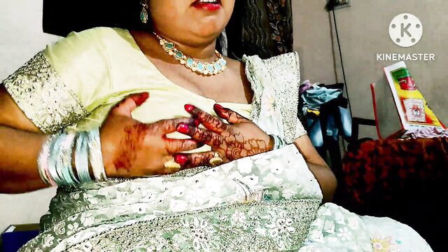SexyNEBBW in embroidered saree with henna hands, voluptuous cleavage
