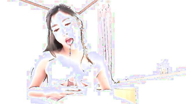 Asian stepsis in new outfit gets messy facial cumshot closeup
