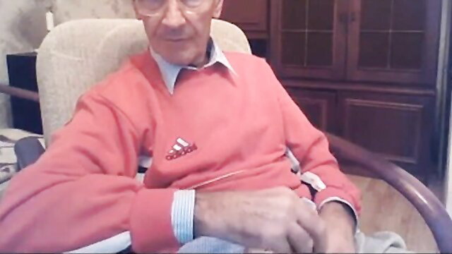 73yo Polish grandpa in red Adidas sweater, mature solo tease