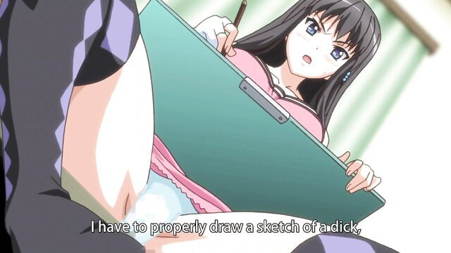 Anime nurse holding clipboard over crotch, drawing dick sketch in eroge H mo Game Ep.4