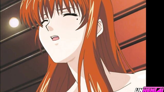 Redhead anime stepmom with beauty mark smirks in kinky bondage scene