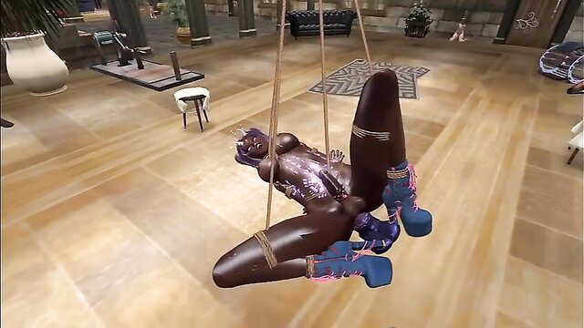 CryptoFantasy bound in ropes, dildo in ass, suspended submission