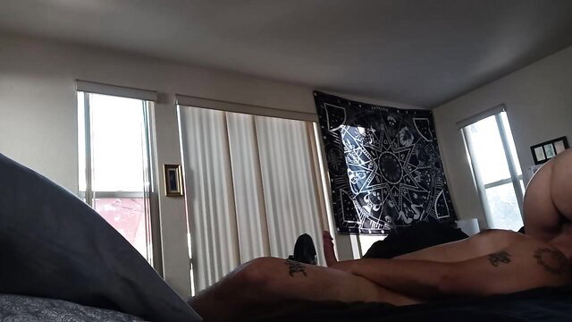 Morticia Maeve nude on bed, big ass up, dildo fucking pussy POV