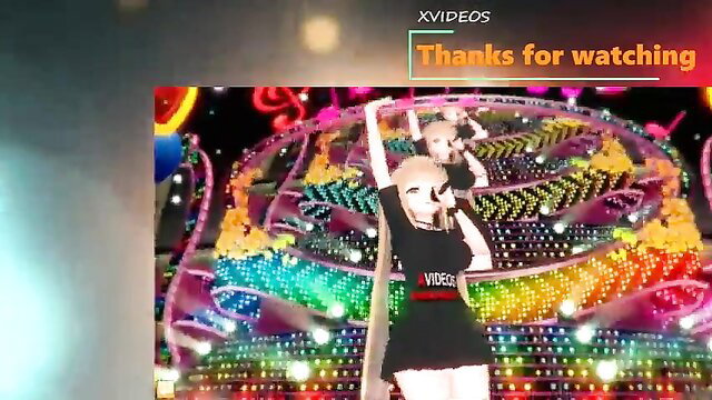 Cute blonde 3D hentai gal with big boobs dances on colorful stage