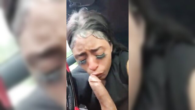Ebony sister sucking big black cock in car blowjob