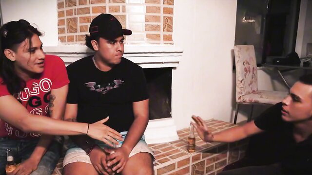 Hot Latin guys chilling with beers, casual adult thumbnail