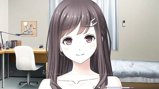 Chisakura Narahara nude in bedroom, long brown hair anime JAV style