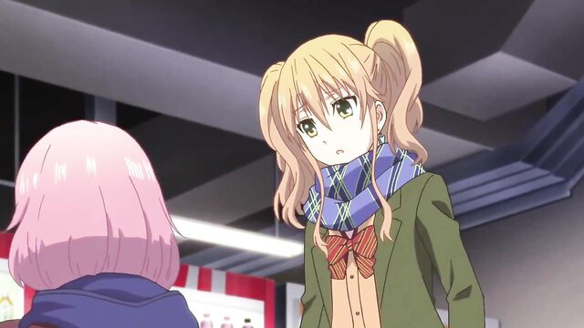 Yuri anime Citrus girls in school uniforms, passionate lesbian gaze