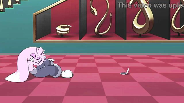 Pink rabbit MILF in lingerie on floor in A MILF's Cookies hentai scene