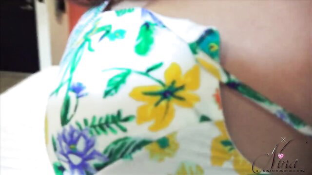Big titty trans Nina StrongHold in floral sundress, deep cleavage tease