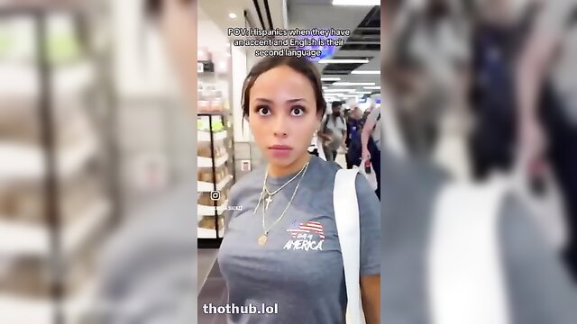 Hot Latina with big tits harassed in tight USA shirt at airport