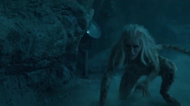 Gal Gadot as creepy white-haired siren crawling nude in Wonder Woman 1984 scene