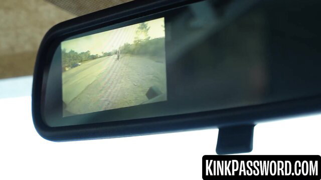 Car rearview mirror dashcam view of empty road, Kink studio thumbnail