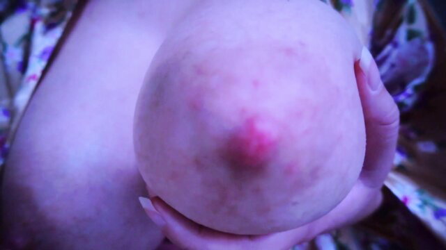 Lalunalewd's huge pale tits closeup, horny mommy nipple grab