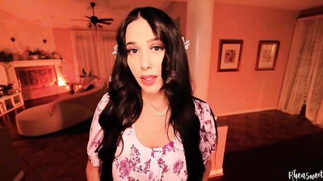 RheaSweet in floral dress, seductive teacher look