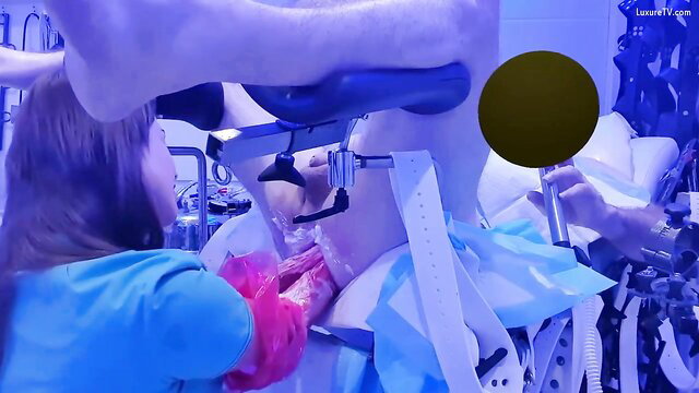 Naughty Butt 10 redhead in blue scrubs prepping big cock for gyno exam fuck