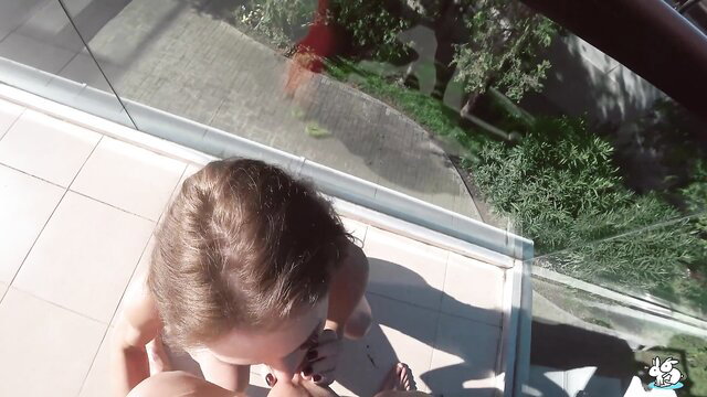 Mia Wallace amateur POV outdoor blowjob on balcony